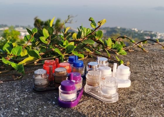 購入 飛行機用 塩と黒胡桃の調味料のための使い捨てプラスチックシェイカーは 移動用のものです online manufacture