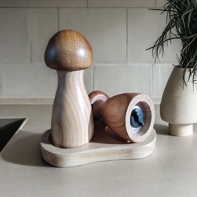 comprare Forma di fungo Legno di acacia Grinder di sale e pepe con rigidità regolabile manualmente online manufacture